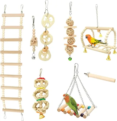 Gusmigus 8 Piece Wooden Parrot Toy Budgie Swing | Budgies toy, budgie accessories, bird toy for budg