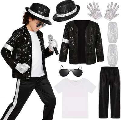 Dance Star Costume 80s 90s Pop Stage Outfit Glasses Hat Gloves Halloween Cosplay Party - Best Deal