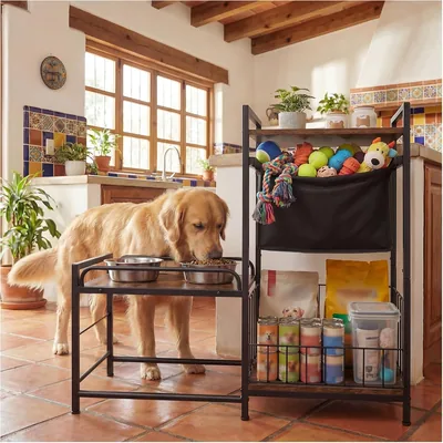 Alma Hogar Mueble para Comedero de Perro con Cajón y Estantes, Vintage