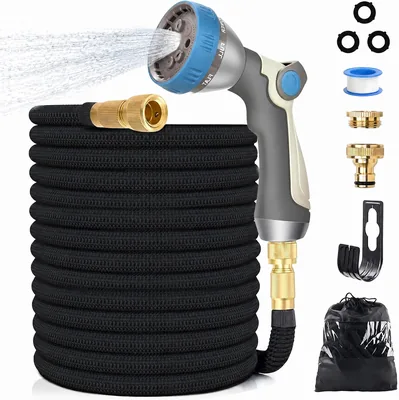 30 m Flexibler Gartenschlauch mit 8 Sprühmodi und Adapter für 1/2 Zoll, 3/4 Zoll