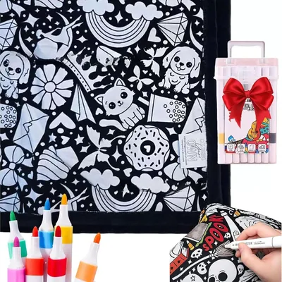 Maldecke, 150 x 125 cm, Doodle-Deckel, Mal-Decke, mit 24 Farbmarkern, waschbarer Samt, kreative Entfaltung
