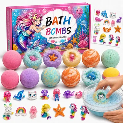 AR Trading Mermaid Bath Bombs for Kids - 12 Pack Colourful Fizzy Bubble Bath Gift Set, Best Price Deal