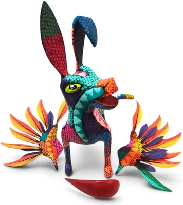 Figura Decorativa Alebrije Perro con Alas Desmontables de Madera Tallada - Arte Popular Mexicano
