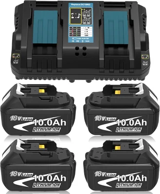 4x 10,0 Ah Ersetzungsakku für Makita 18 V + Quad-Lader DC18SF | Für BL1860B, BL1850B, BL1890, BL1840B, BL1830B, BL182