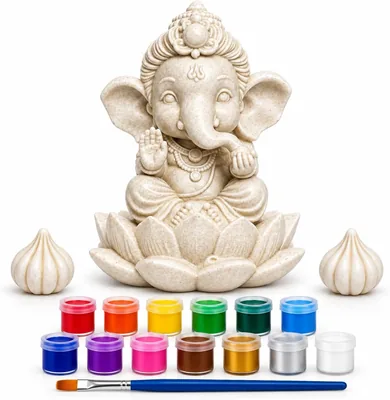 DIY गानेशा पेंटिंग किट बच्चों के लिए | 4 इंच POP गानेशा इडोल 12 पेंट रंगों और पेंट ब्रश के साथ कला और शिल्प गतिविधि किट