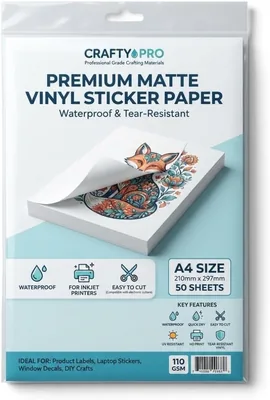 A4 Waterproof Vinyl Sticker Paper, 50 Sheets, 110GSM