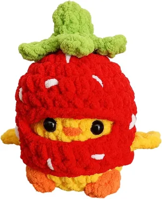 Apapaditos Peluche de Pollito Disfrazado Tejido a Crochet, Fresa
