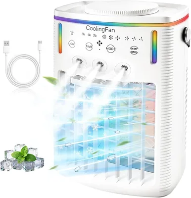 Mini Aire Acondicionado Portátil 1500ML 2026 Nuevo para Coche Dormitorio 3 Modos 3 Velocidades LED de 7 Colores y Control Remoto para Oficina
