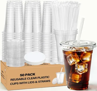 50 Pack 600ml Reusable Cups - Iced Coffee