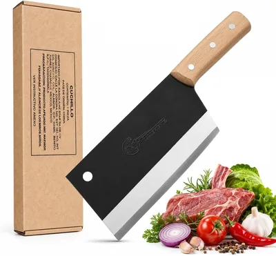Cuchillo Rectangular Restuko, Hoja Bicolor Negra-Blanca de Acero al Manganeso, Tamaño Total 29.5cm