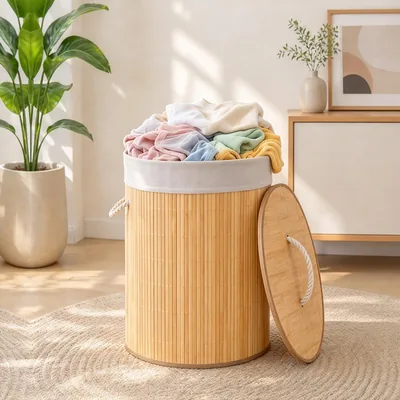 Cesta de Lavandería Plegable de Bambú MANGCAO de Gran Capacidad para Ropa Sucia y Comestibles