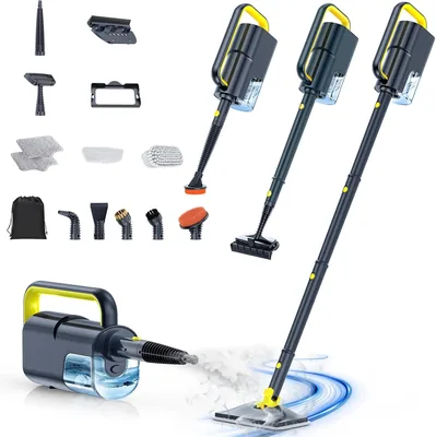 Handheld Dampfreiniger mit abnehmbarem Gerät | 10-in-1 Multifunktionszubehör, 10s Heizzeit, 350ml und 2 Dampfstrahlen
