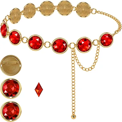 Mantveil Red Gem Waist Belt - 5 Pcs Costume Chain