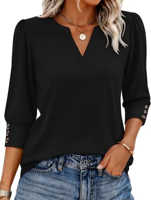 Ekouaer 3/4 Sleeve V Neck Blouses - Dressy Casual Tops