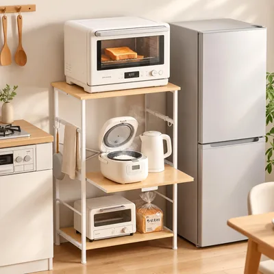 YDH マイクロ波ラック、総耐荷重187.4ポンド（85kg）、大型マイクロウェーブ用 | サイズ：58W×38D×90Hcm、簡単組み立てキッチン棚