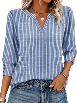 Ekouaer 3/4 Sleeve V Neck Blouses - 64% Off