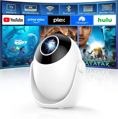 Android 14 Portable Projector - WiFi 6, Bluetooth