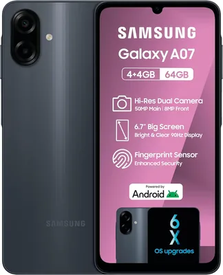 Samsung Galaxy A07 4GB RAM 64GB ROM 6.7-Inch HD+ Smartphone, Black