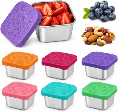 6 Pack Stainless Steel Snack Containers with Silicone Lids