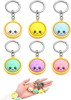 QLACXDSM 6Pcs Metallic Keychain Set - Mini Cartoon Face Charms