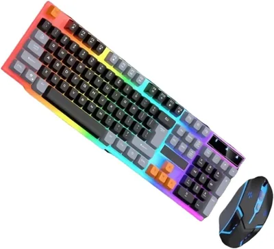 Mechanical Keyboard Mouse Set LED Backlit USB Corded Black