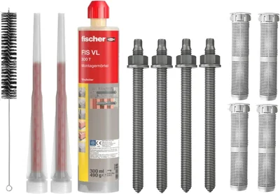 Fischer VL300 T Befestigungssatz M10 x 130 mm Edelstahl A4 + 4 | Gewinderohre Siebkappe Bürste
