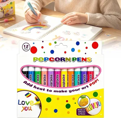 Popcorn Pens 12 Farben Set, Magische 3D Plusterstifte für Kinder, Magic Pens Puffy Paint Pens DIY Bastelset