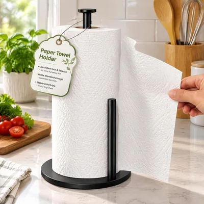 Xunvant Matte Black Countertop Paper Towel Holder