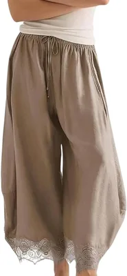 Women's Cropped Lace Hem Pants