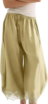 PAODIKUAI Women's Cropped Lace Hem Pants
