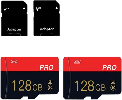 Pile de 2 cartes mémoire Micro SD 128 Go Classe 10 Haute Vitesse