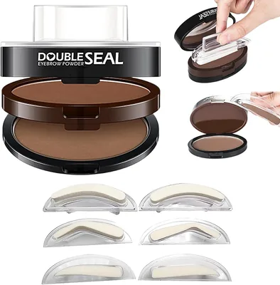 Kit de estampado de cejas doble color, sello a prueba de agua, polvo de cejas resistente al sudor con 3 pares reutilizables