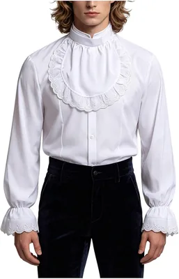 Victorian Pirate Shirt White Ruffle Steampunk Renaissance - Best Deal