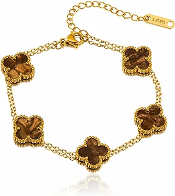 RHEENA & CO. 18K Gold Plated Stainless Steel Four Leaf Clover Bracelet