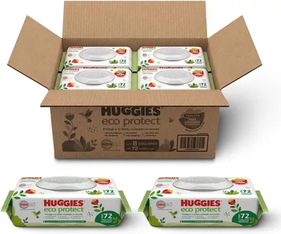 Huggies Eco Protect, Toallitas Húmedas para Bebé, Caja con 576 Piezas (8 Paquetes de 72 Toallitas cada uno)