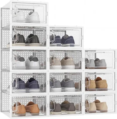 Cajas de Zapatos Claras AURENZA, Organizador Modular de Zapatos con Ventilación y Apertura Frontal