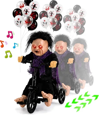 Halloween Animatronic Clown on Bicycle with Balloons