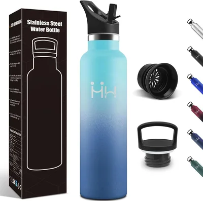 Motswedi Bottiglia Termica, 1000 ml, Senza BPA, Bottiglie d'Acqua con 6 Stracci e 2 Coperchi, in Acciaio Inossidabile 18/8