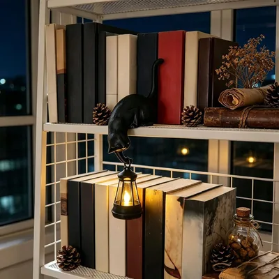 Gevvine Katzenfiguren Bücherregal Lampe Dekoration Schwarz
