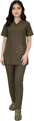 Uniform Set for Housemaids/Nannies - Cotton, V-Neck, Short Sleeve