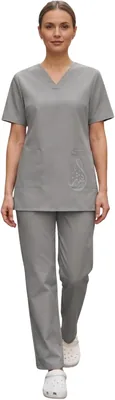 Professional Uniform Set, Short Sleeve V-Neck Top & Trousers