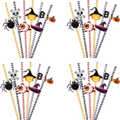 Tongke 24 PCS Halloween Paper Straws