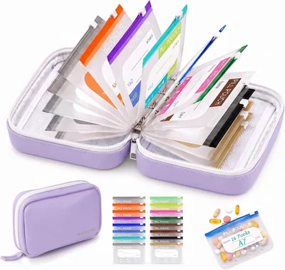 Travel Medicine Organizer Binder with 14 Clear Pouches