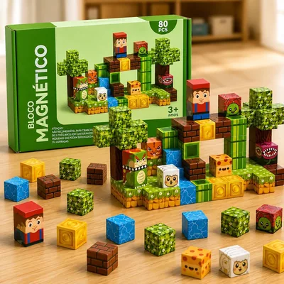 Blocos Magnéticos de Construção Infantil 80 Peças