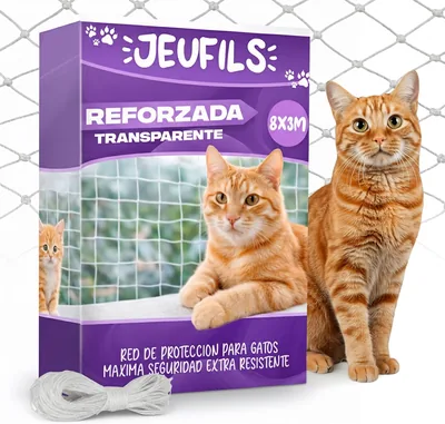 Red de Jeufils® para gatos terraza (8 x 3 m) | Red transparente reforzada | Incluye conjunto de fijación y manual de instrucciones