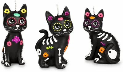 Velas el Rosario - Velas Decorativas de Gato Artesanales, Set de 3 Gatitos Folclóricos Pintados a Mano, Parafina Refinada, Aromáticas