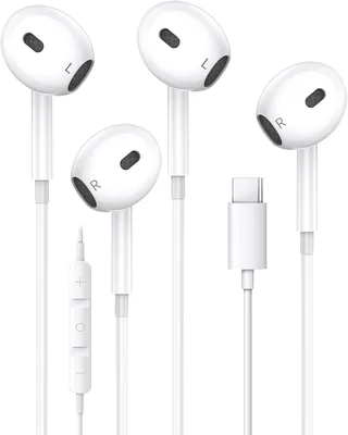 Ecouteurs filaires USB-C pour iPhone 17, lot de 2 | Stéréo Hi-Fi avec réduction du bruit