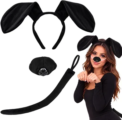 Black Dog Ears Headband Costume Set - 3PC Floppy Plush