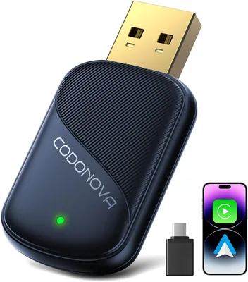 CODONOVA Mini CarPlay Wireless e Android Auto per GPS Navigazione Auto, Blu | Presa USB A/C, Riconnettura Automatica, Stabile