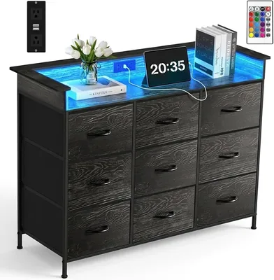 Comoda Cajonera FURRIFIC para Recamara, 2 Salidas USB y Luces LED
